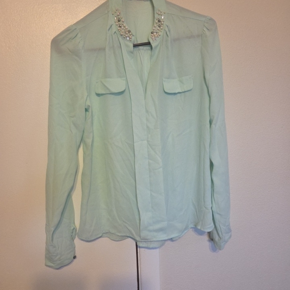 Candie's Light Green Blouse with Embellished Collar